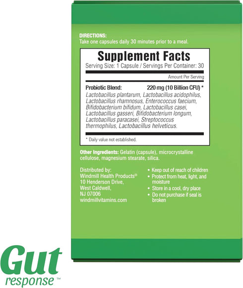 Daily Probiotic for Men & Women, 10 Billion CFU, 30 Capsules, Non-GMO, Gluten Free, Reduces Bloating, Boosts Immune