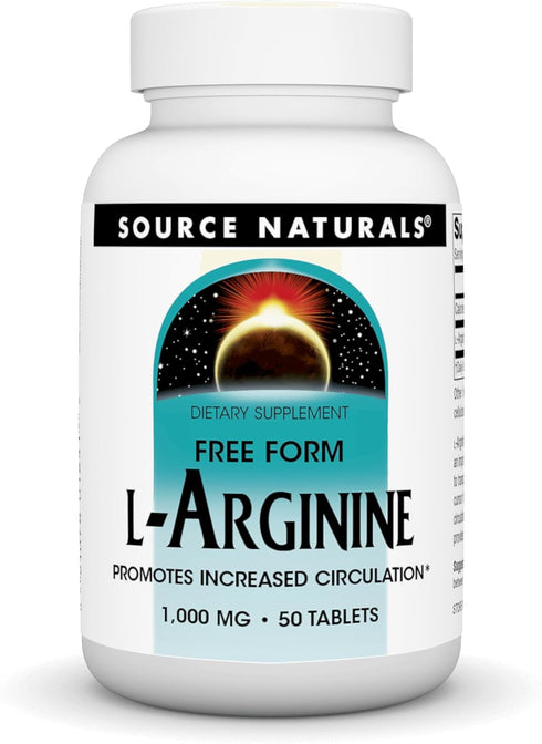 Source Naturals L-Arginine, 1000 mg Free Form, Promotes Increased Circulation, 50 Tablets