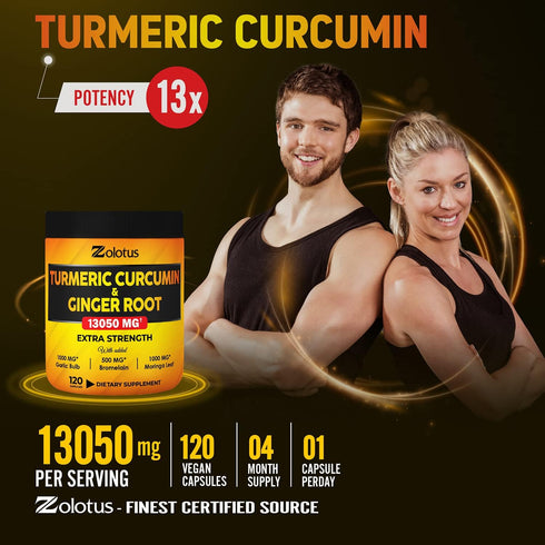 6 in 1 Turmeric Curcumin + Ginger Capsules, 95% Curcuminoids, Joint & Absorption Support - 120 Capsules