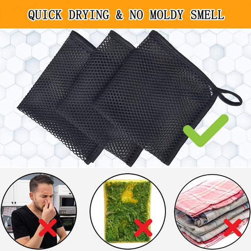 Mesh Dish Scrubber, Kitchen Washing Net Cloths, Quick Dry and Easy to Clean, 12 Pack, Black