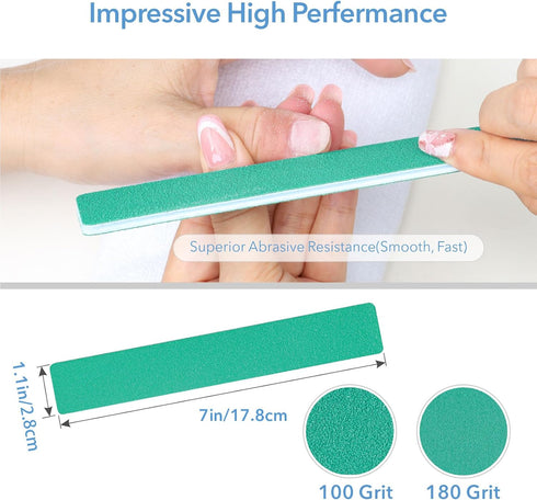 Nail File, 50 Pcs 100/180 Grit Nail Files for Acrylic, Gel, Dip Powder Nails, Washable Reusable Double Sided