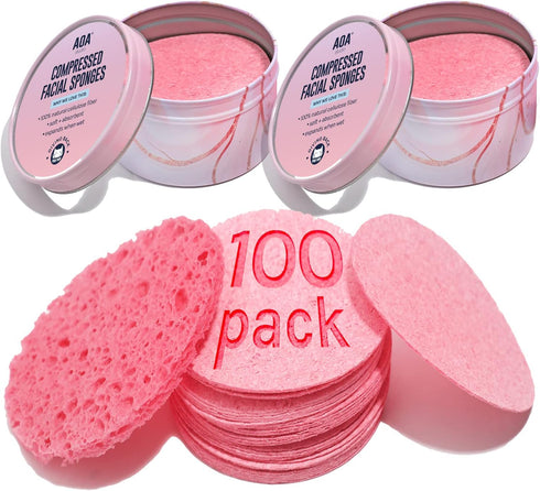 AOA Studio 100-Count Compressed Facial Sponges, 100% Natural Cosmetic Spa Sponges for Cleansing and Makeup