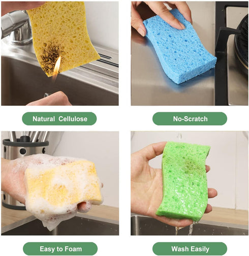 METUUTER 12-Count Kitchen Sponges | Compressed Cellulose Non-Scratch Natural Sponge for Kitchen, Bathroom, Cars | Funny