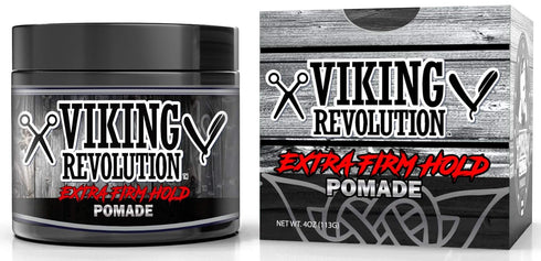 Viking Revolution Extreme Hold Pomade for Men - Extra Firm, Strong Hold & High Shine - 4oz Water Based Grooming
