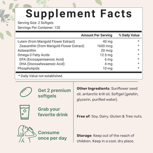 Micro Ingredients Lutein & Zeaxanthin 40mg Softgels, 240 Count, with Astaxanthin, Omega-3s, & Phospholipids | Eye + Vision Health Vitamins | Third Party Tested, Non-GMO, Gluten Free