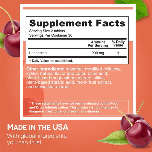 EZ Melts Dissolvable L-Theanine 200 mg, Sugar-Free, 1-Month Supply
