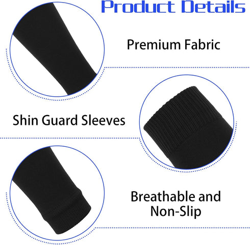 Macuezu Black Pre Cut Socks, Cut Socks Soccer Leg Sleeves for Men, Elastic Soccer Shin Guard Sleeves for Sports, Shin
