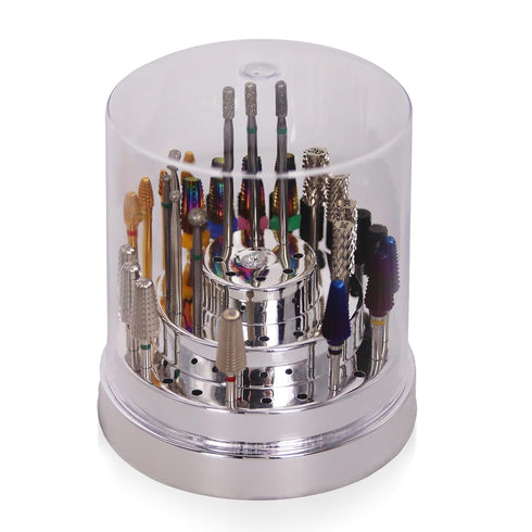 PANA Round Cake Tier Nail Drill Bit Holder Display Organizer Case, Dustproof Carbide Bit Storage Container Box for