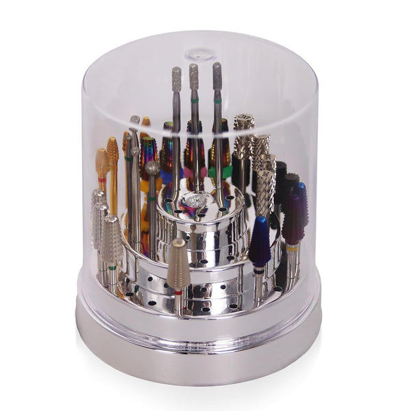 PANA Round Cake Tier Nail Drill Bit Holder Display Organizer Case, Dustproof Carbide Bit Storage Container Box for