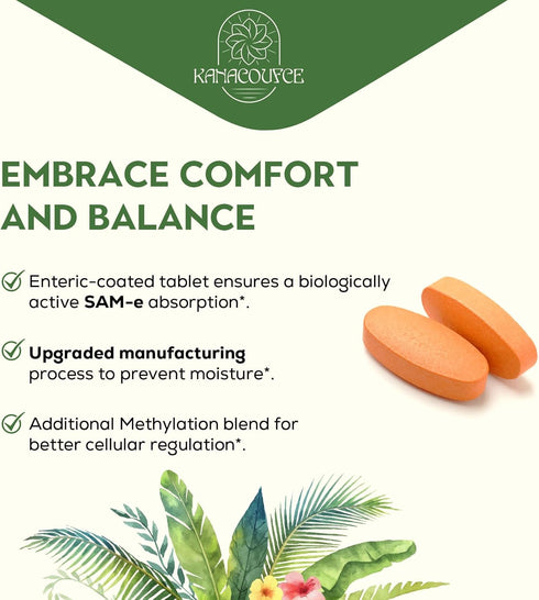 1100mg SAM-e (S-Adenosyl-L-Methionine) Supplement - Highest Concentration of Active S,S Form Same for Mood, Joint &