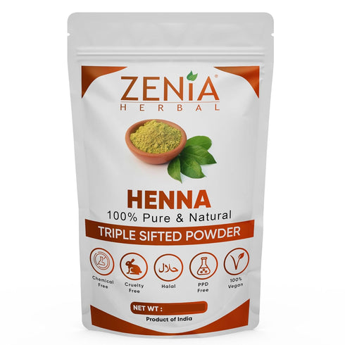 Zenia 100% Pure & Natural Henna Powder, 100 grams (3.5 oz), Orange-Red Hair Color, No Chemicals