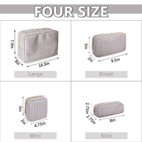 Waterproof Large Makeup Bag Pouch, Checkered Nylon Toiletry Storage Bag for Women, Big Organizer for Sport Work