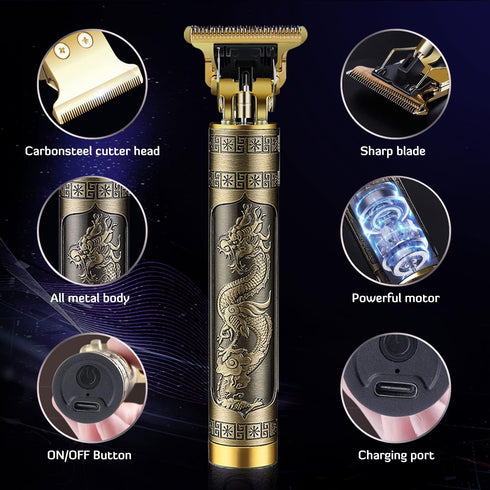 Professional Cordless Hair Trimmer, T-Blade Clippers for Men, Rechargeable Beard Trimmer with Guide Combs