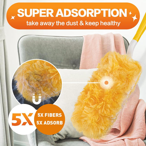 YHOVID 360 Duster(60)+3FT +1 Heavy Duty Duster Refills, Disposable Dusters Kit for Cleaning Dusting Furniture Blind