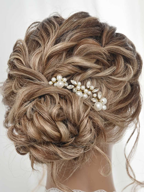 Heread Pearl Bridal Hair Pins, Crystal Wedding Headpiece Hair Accessories for Women and Girls (Pack of 3)