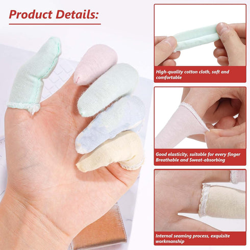 100 Pcs Finger Cots by EORTA | Cotton Material with Elasticity | Comfortable, Breathable, Reusable, Random Color