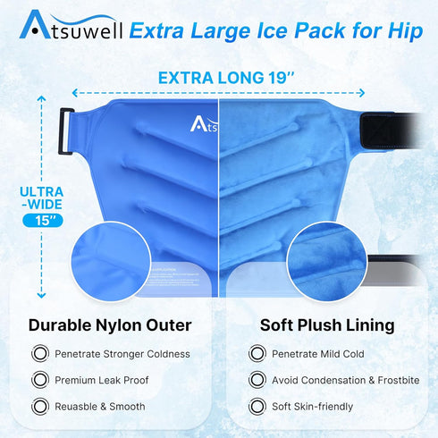 Atsuwell XL Hip Ice Pack Wrap - Gel Cold Pack for Bursitis Pain Relief, Soft Plush Lined for Hip Injuries