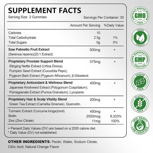 JOVITHEA Gummies, 60ct Saw Palmetto for Men Extra Strength DHT Blocker for Men, with Pumpkin Seed Oil & Biotin, Support