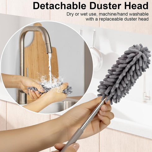 Loulicia 2pcs Microfiber Feather Duster for Cleaning,Sheneyron Washable Dusters,with Replaceable Microfiber