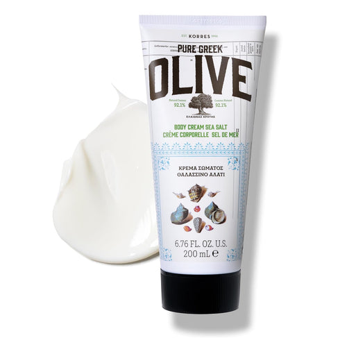 KORRES Olive Body Lotion for Dry Skin, Moisturizer with Vitamin E, Aloe, Greek Olive Oil, Sea Salt Scented, 6.76 fl oz