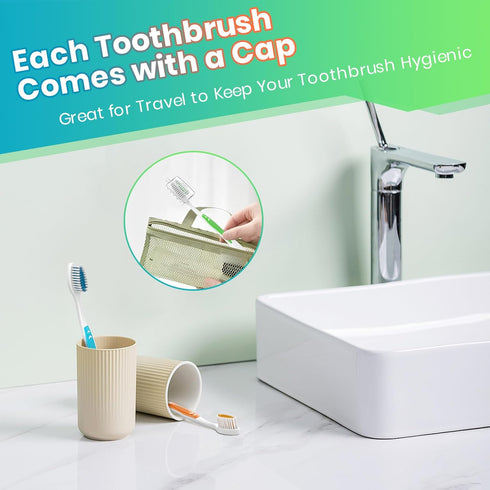 30 Pack Bulk Toothbrushes with Covers, Individually Wrapped Disposable Tooth Brush Pack for Adults & Kids, Medium Soft