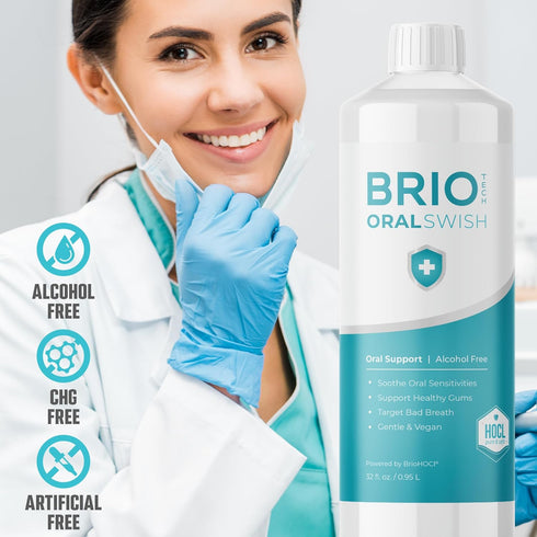 BRIOTECH Pure Hypochlorous Acid Oral Swish, Alcohol Free Mouthwash Rinse, 16.9 fl oz for Oral Care