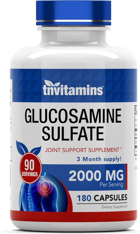 Glucosamine Sulfate Capsules, 2000 MG (180 Count) | Joint Support Supplement for Women & Men, Promotes Flexibility &