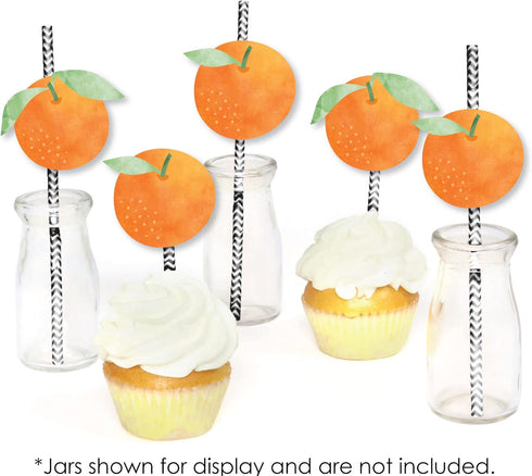 Set 24 Big Dot of Happiness Little Cutie Clementine - Paper Straw Decor - Orange Citrus Baby Shower or Birthday Party