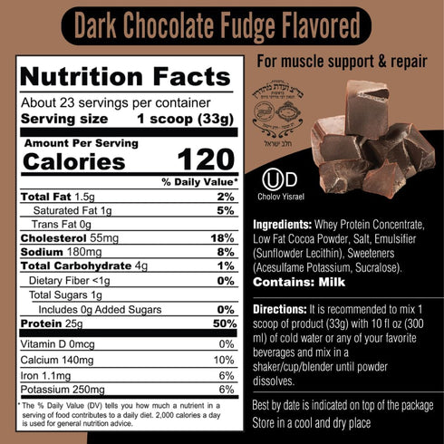 Dark Chocolate Whey Protein Powder Shake, Post Workout Recovery Drink, Gluten Free, 24g Protein, 1.65lb