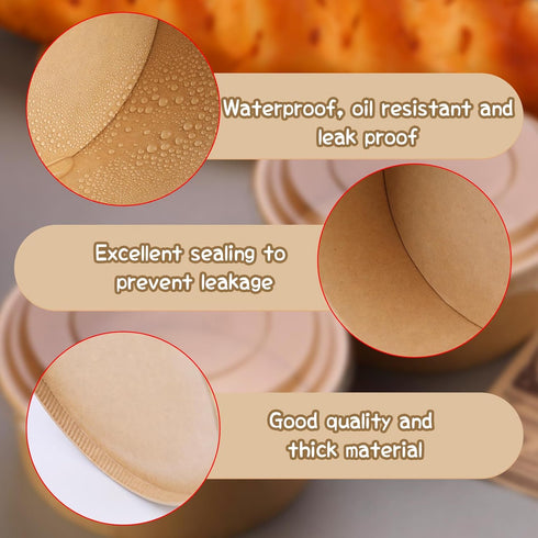 25oz Disposable Bowls with Lids, 25Pack Large Kraft Paper Salad Bowls for Hot Cold Food, Soup, Ice Cream