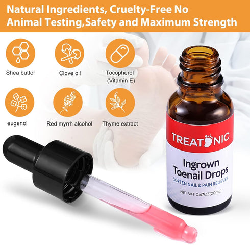 Ingrown Toenail Treatment Kit, Pain Reliever and Softener for Easy Trimming with Silicone Gel Toe Caps