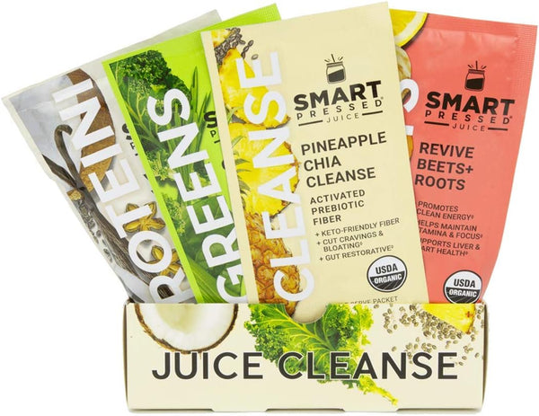 Smart Pressed Juice 1-Day Organic Juice Cleanse | Vegan Vanilla Protein, Green Juice, Beets Juice & Pineapple Chia