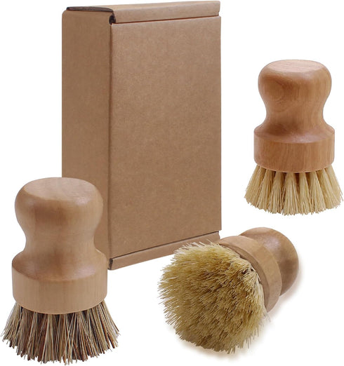 Set, 3 Pack Wooden Dish Scrub Brush - Natural Fiber Kitchen Dish Scrubber for Cleaning Pots, Sink, Tableware