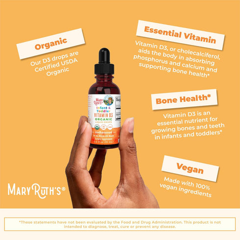 MaryRuth Organics Vitamin D USDA Organic, Sugar Free Liquid Drops for Immune Support, 90-150 Servings