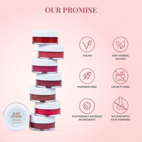 Just Herbs Organic Creamy Matte 3 in 1 Lip & Cheek Tint for Women - SLS, Chemical & Paraben Free - 0.14 fl. oz. (Soft