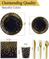 224 Pieces Party Supplies, Black and Gold Disposable Tableware Sets with Plastic Knives, Forks, Spoons for 32
