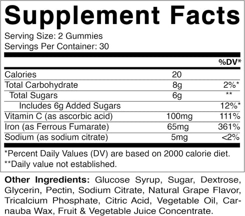 Vitamatic Iron 65 mg Gummies Supplement for Women & Men - 60 Vegan Gummies - Great Tasting Iron Gummy Vitamins with Vitamin C (1)