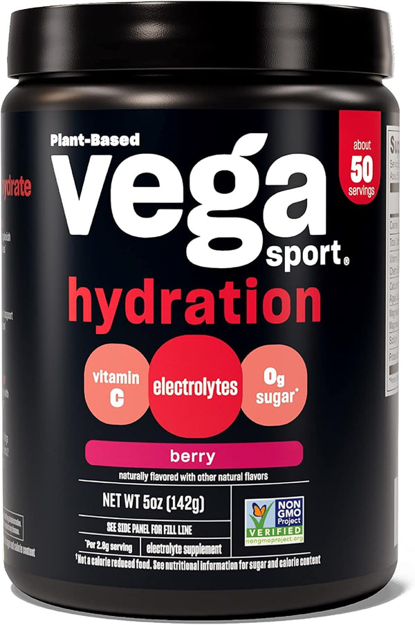 Vega Sport Hydration Electrolyte Powder - Berry Flavor Post Workout Recovery Drink, Vegan, Keto, Sugar Free, 5 oz
