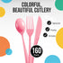 Party Solids 160 Set Sets, 80 40 40 Pink Plastic Silverware Heavy Duty Pcs Pink Plastic Cutlery Disposable Utensil