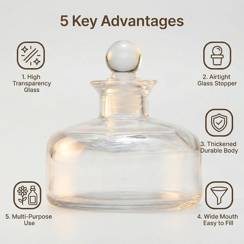 TUPANDY 200ml/6.6oz Refillable Glass Aromatherapy Diffuser Bottle, Clear