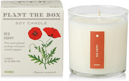 KOBO Red Poppy Scented Candle, 9 oz, Plantable Box Collection, 100% Pure Soy Wax