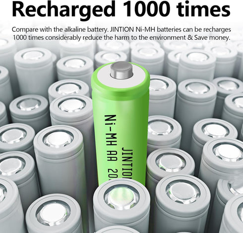 JINTION Rechargeable AA Batteries, 2000mAh High Capacity 1.2V NiMH Low Self Discharge, Pack of 4