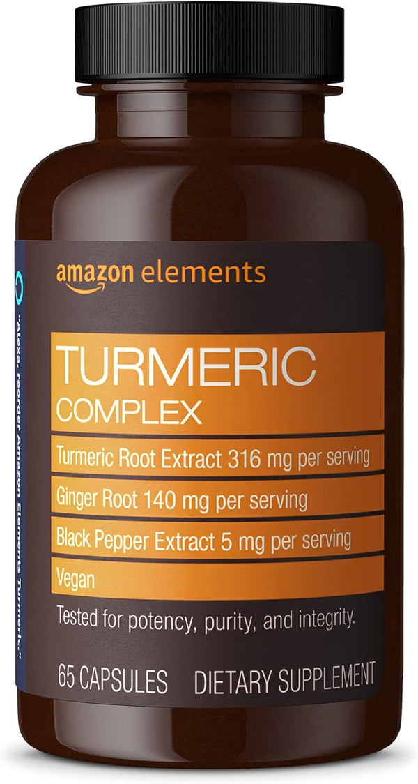 Amazon Elements Turmeric Complex, 316 mg Curcumin, 140 mg Ginger, 5 mg Black Pepper - 65 Capsules