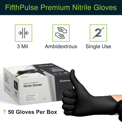 Black Gloves Disposable Latex Free, Small, 50 Count - Medical and Dental Grade Surgical Gloves, Powder Free Nitrile