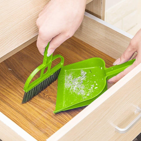 Pet Cage Broom Brush Dustpan Set - Small Cat Litter Sweeper & Car Keyboard Brush (Green)