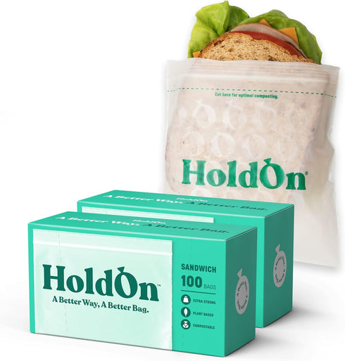 Zipseal Sandwich Bags - Compostable, PFOA-Free, BPA-Free Food-Safe Zip Seal Storage Bags, 2-Pack (200 bags total)