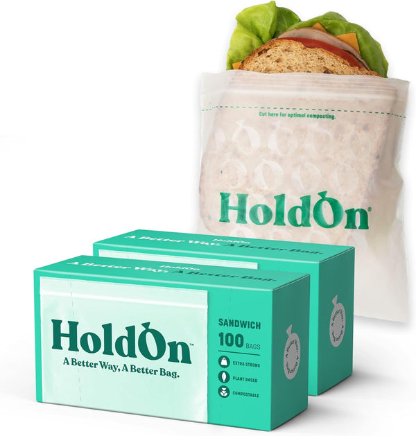 Zipseal Sandwich Bags - Compostable, PFOA-Free, BPA-Free Food-Safe Zip Seal Storage Bags, 2-Pack (200 bags total)