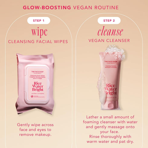 The Face Shop Rice Water Bright Makeup Remover Wipes, Vegan Cleansing Wipes with Rice Extract, Brightening &