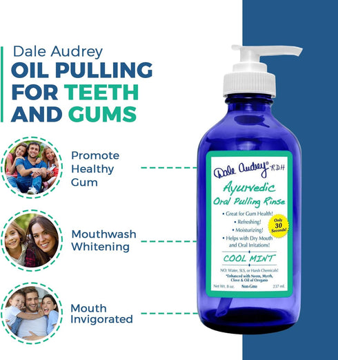 Natural Oil Pulling for Teeth and Gums | Organic Mint Flavored Mouthwash for Bad Breath | 16oz Cobalt Glass Bottle