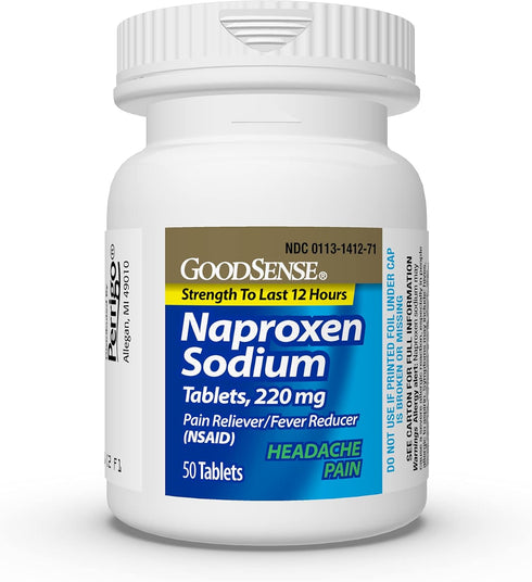 GoodSense Naproxen Sodium Tablets 220 Mg, Headache Pain Relief, Blue, 50 Count